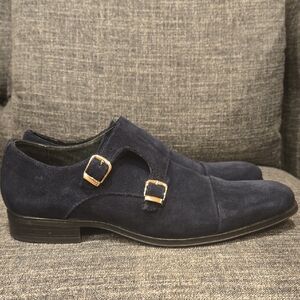 Stacy Adams Men's Navy Suede Double Monk Strap Shoes